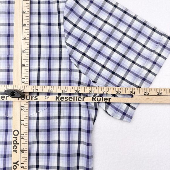Thomas‎ Dean Short Sleeve Button Up Shirt Men’s Size Medium Purple Plaid Career - Picture 9 of 10